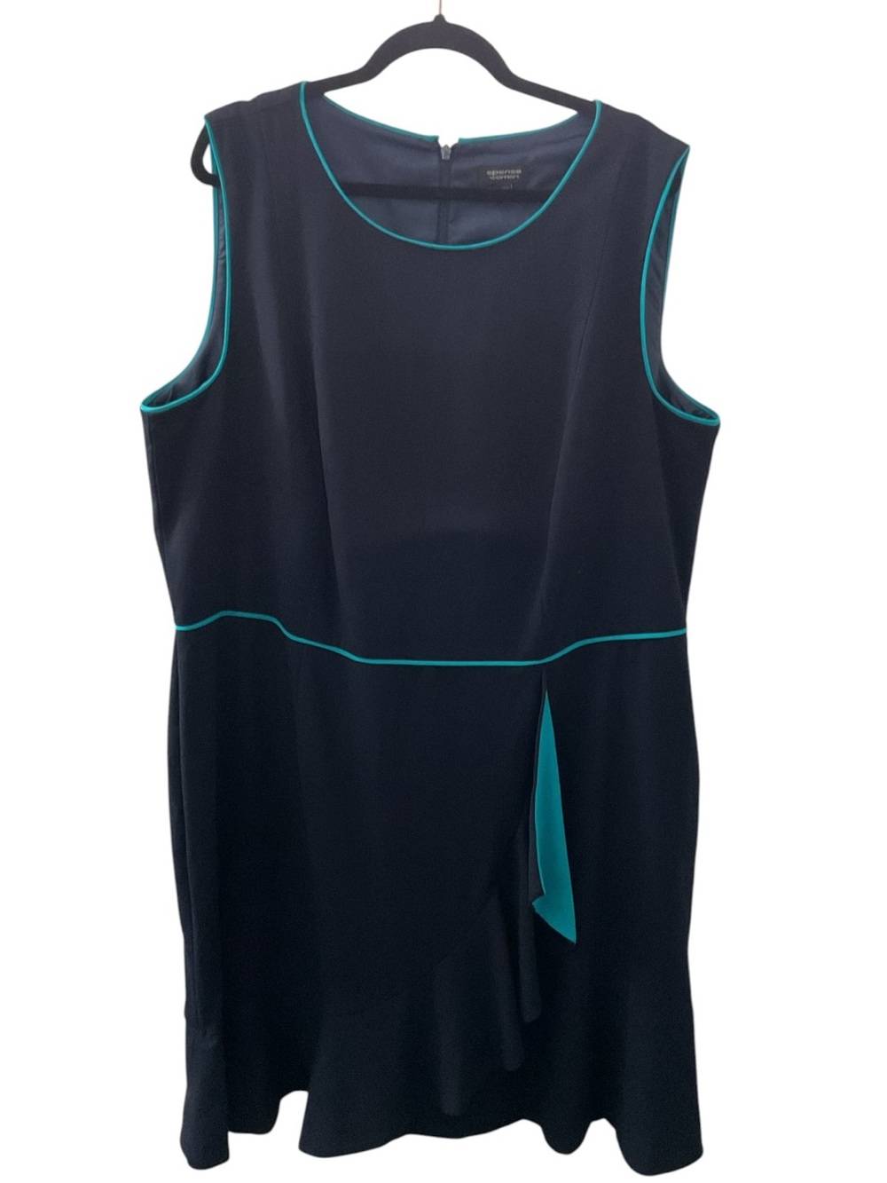 Spense Navy Blue Midi Dress with Teal Trim P:24” L:43”